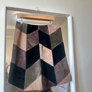 Vintage Suede Patchwork Chevron Skirt
